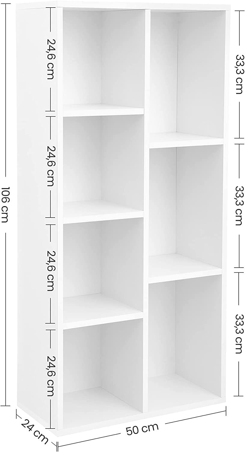 Raft cu 7 compartimente, 50 x 24 x 106 cm, Alb