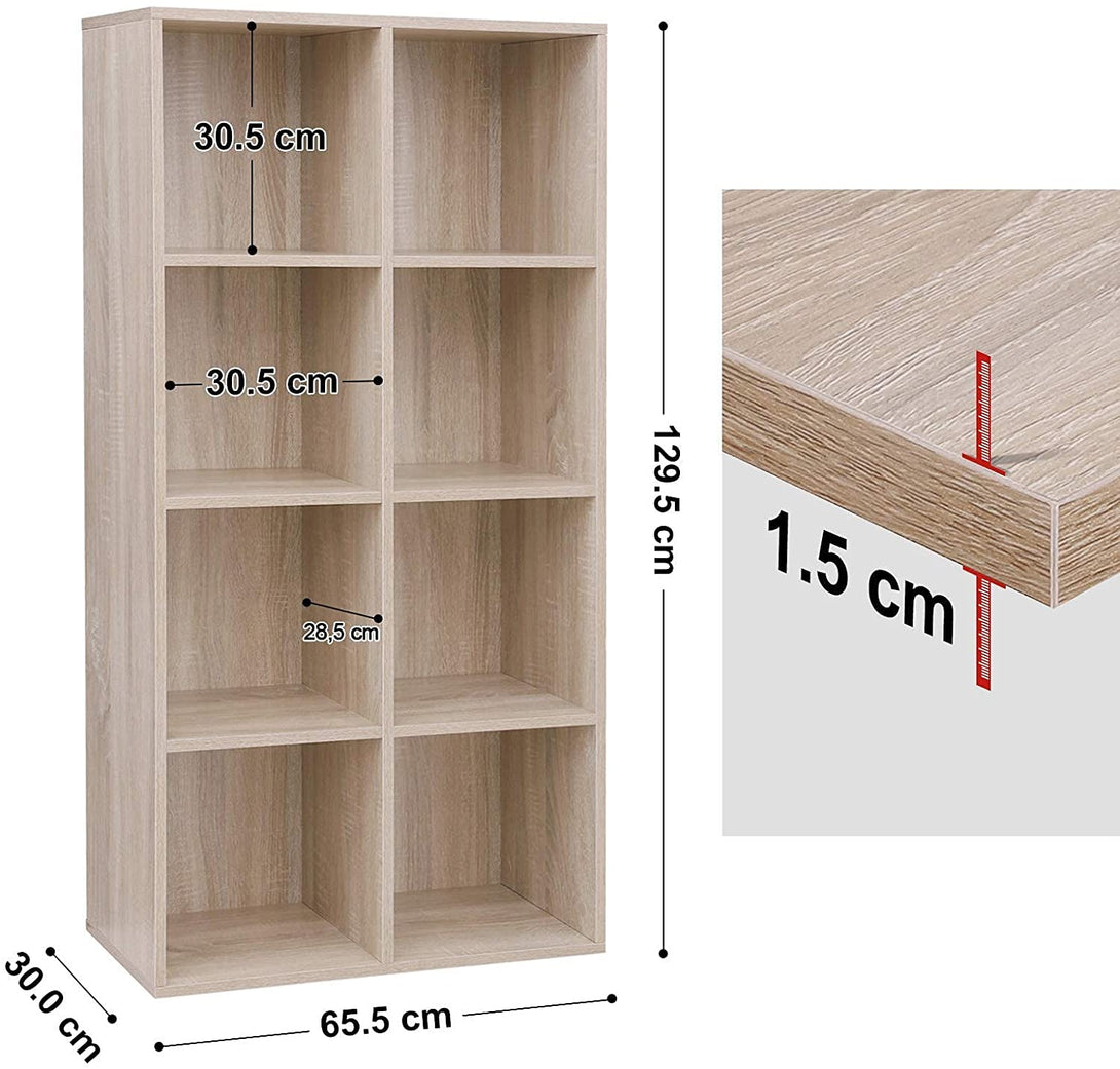 Raft cu 8 compartimente, bibliotecă, poliță decorativă, 65,5 x 30 x 129,5 cm