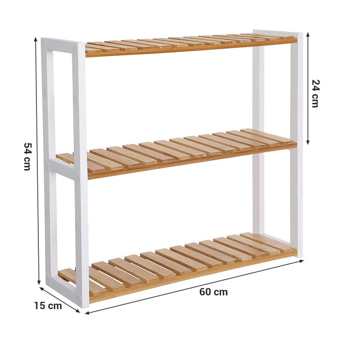 Raft de baie din bambus, suport pentru plante reglabil pe 3 nivele 60 x 54 x 15 cm