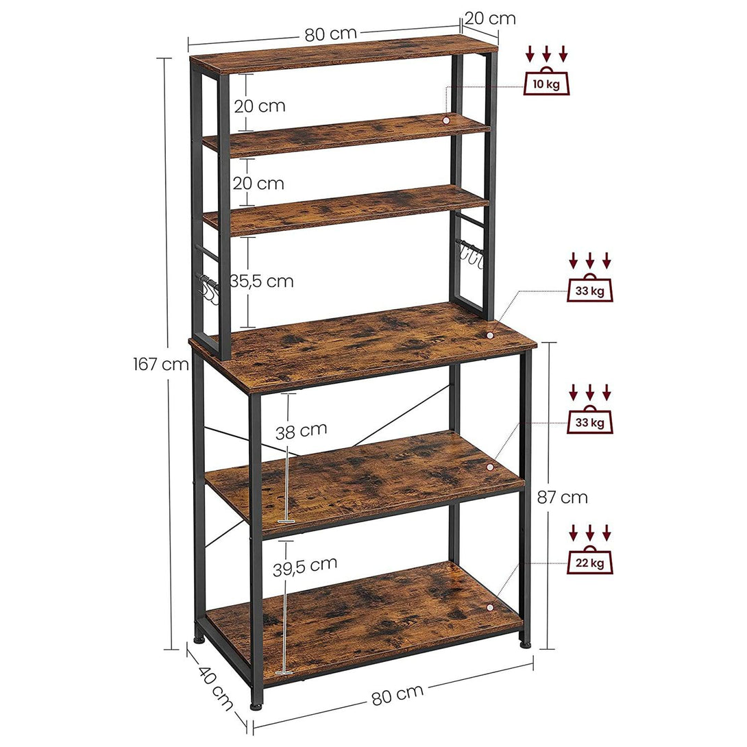 Raft de bucatarie cu 6 carlige si cadru metalic 80 x 40 x 167 cm