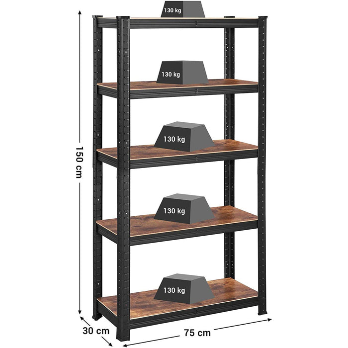 Raft de depozitare industrial, Raft metalic de depozitare 75 x 150 x 30 cm, negru si maro rustic