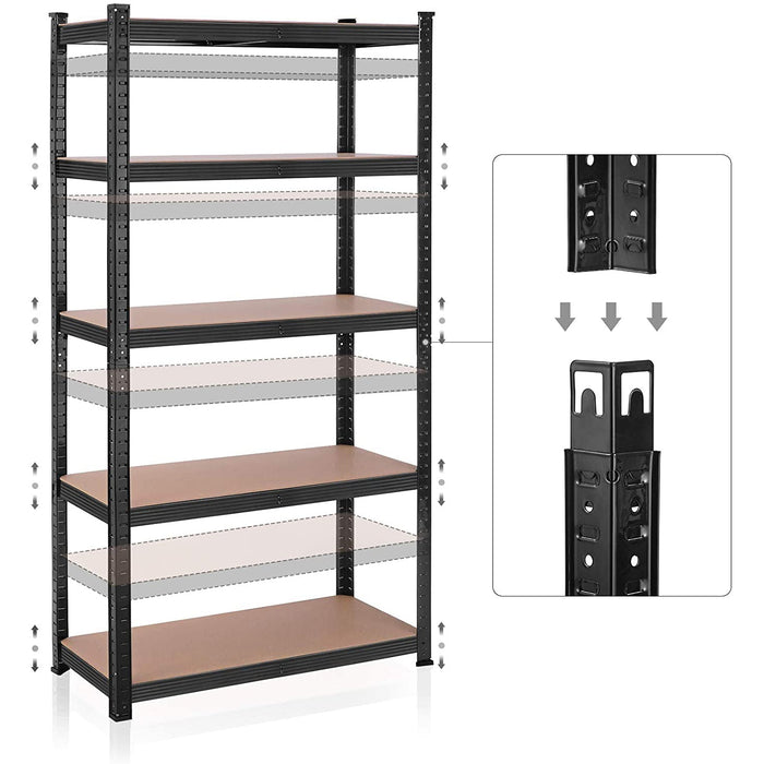 Raft de depozitare metalic, suport de depozitare pe 5 nivele 90 x 180 x 40 cm, negru