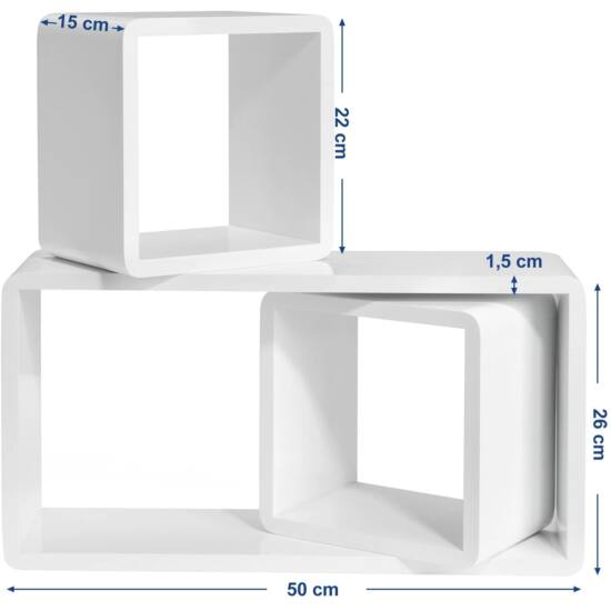 Raft de perete, set de 3 rafturi plutitoare, alb lucios