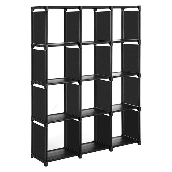 Raft modular cu 12 cuburi, biblioteca din material , negru