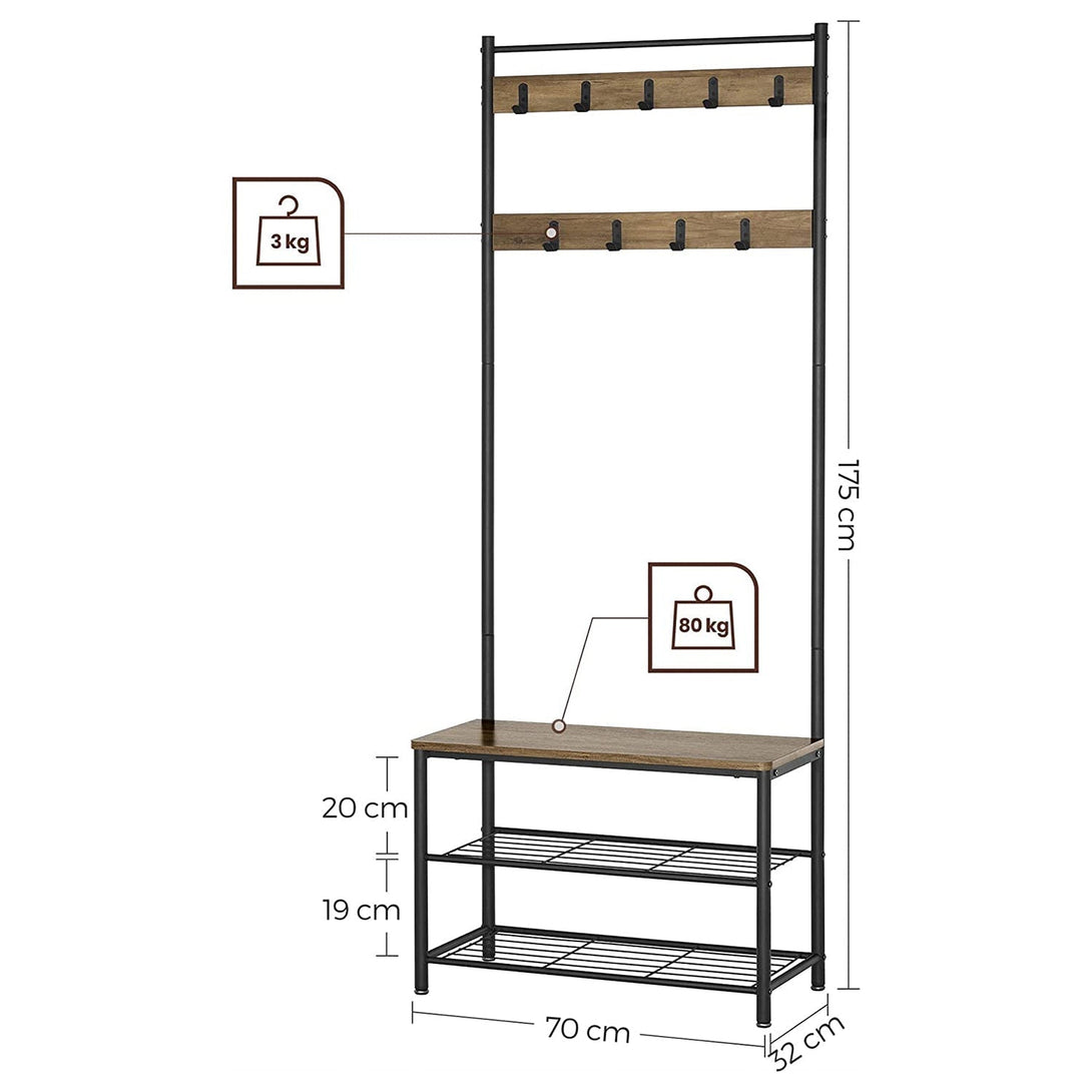 Raft pentru haine, pantofi, inaltime 175 cm, nuc rustic si negru