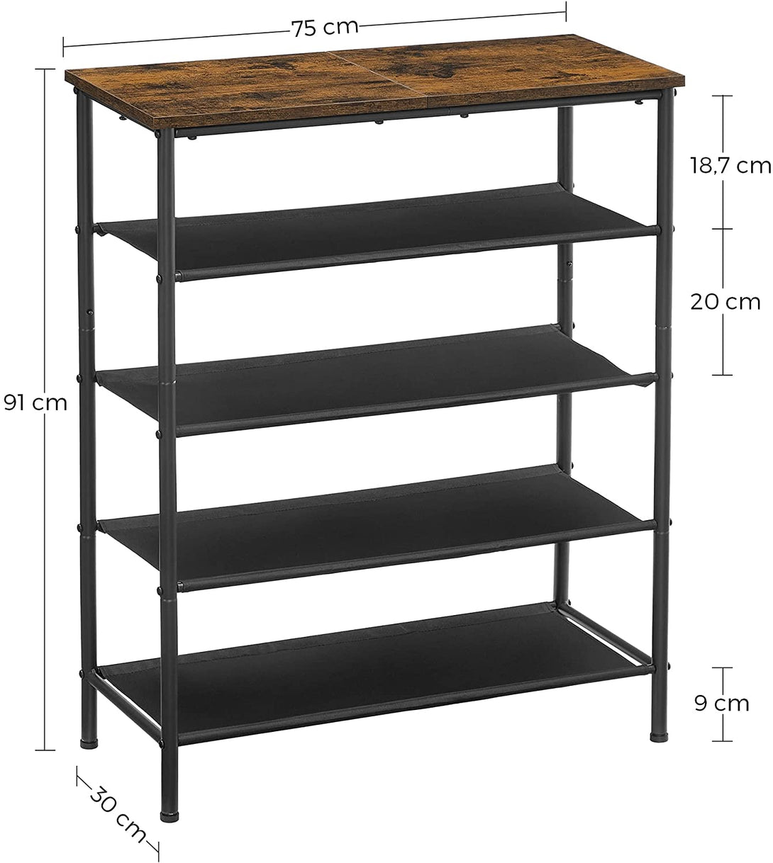 Raft pentru pantofi pe 5 nivele, sistem de depozitare a pantofilor îngust, 75x30x91 cm