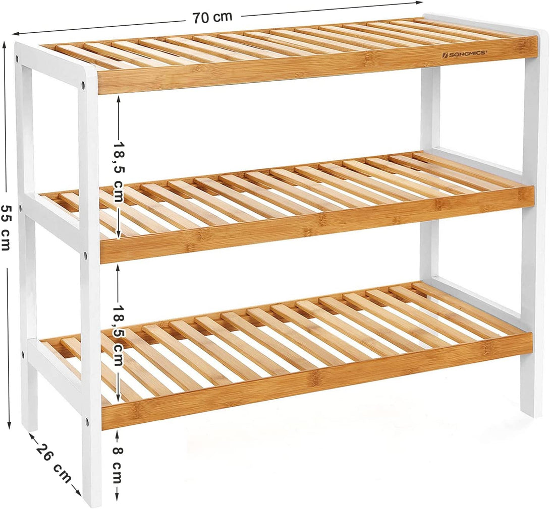 Raft pentru pantofi, raft din bambus pe 3 niveluri, raft de depozitare