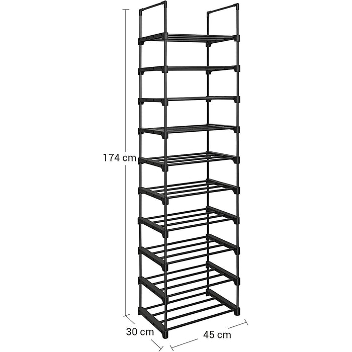 Raft pentru pantofi, sistem metalic de depozitare pantofi pe 10 niveluri 45 x 174 x 30 cm, negru