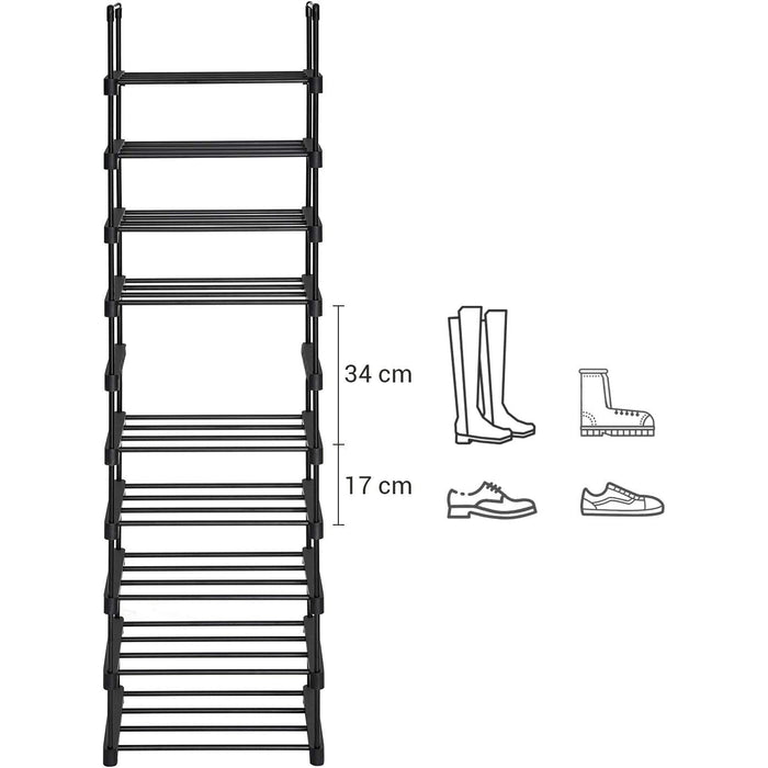 Raft pentru pantofi, sistem metalic de depozitare pantofi pe 10 niveluri 45 x 174 x 30 cm, negru