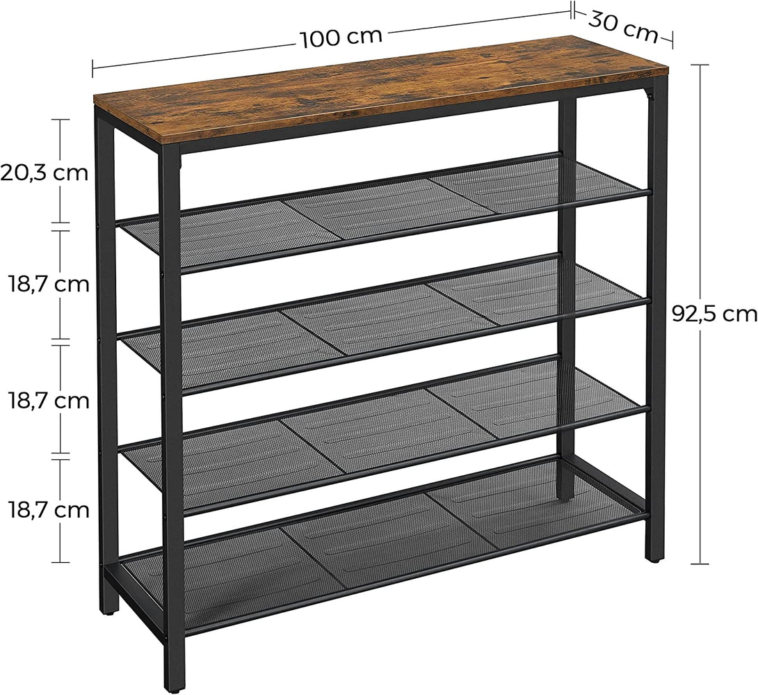 Raft pentru pantofi, suport pentru pantofi cu 4 rafturi plasă 100 x 30 x 92,5 cm