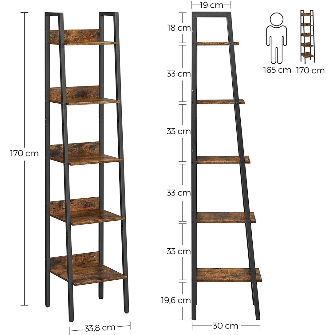 Raft pentru scară, bibliotecă cu 5 niveluri, maro rustic și negru