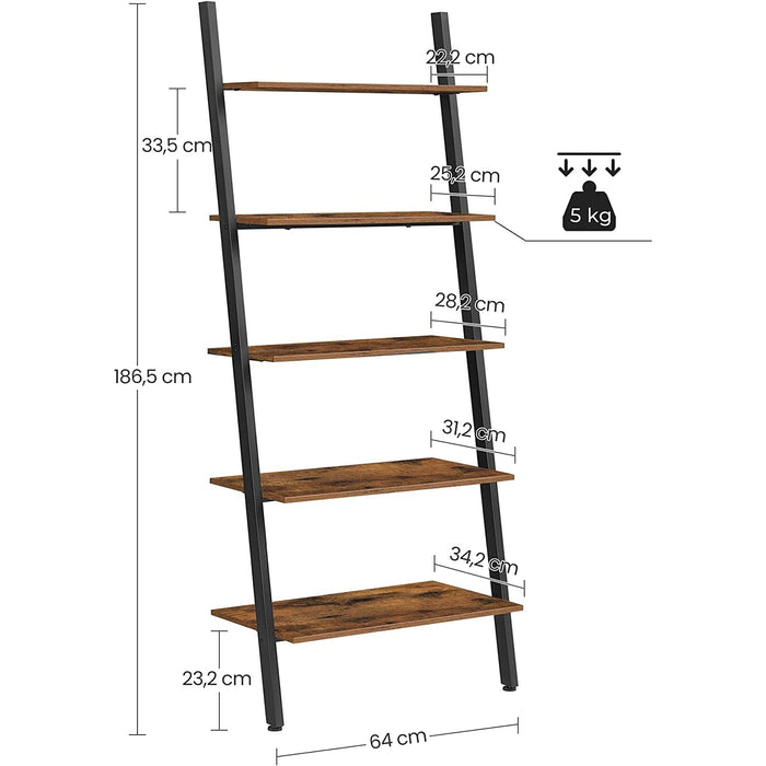 Raft pentru scară, bibliotecă pe 5 niveluri 64 x 34 x 186 cm maro