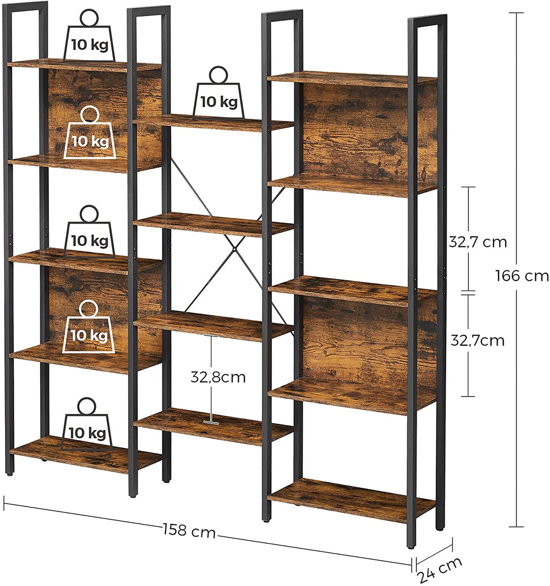 Raft pentru scară, design industrial 158 x 24 x 166 cm Vintage maro negru