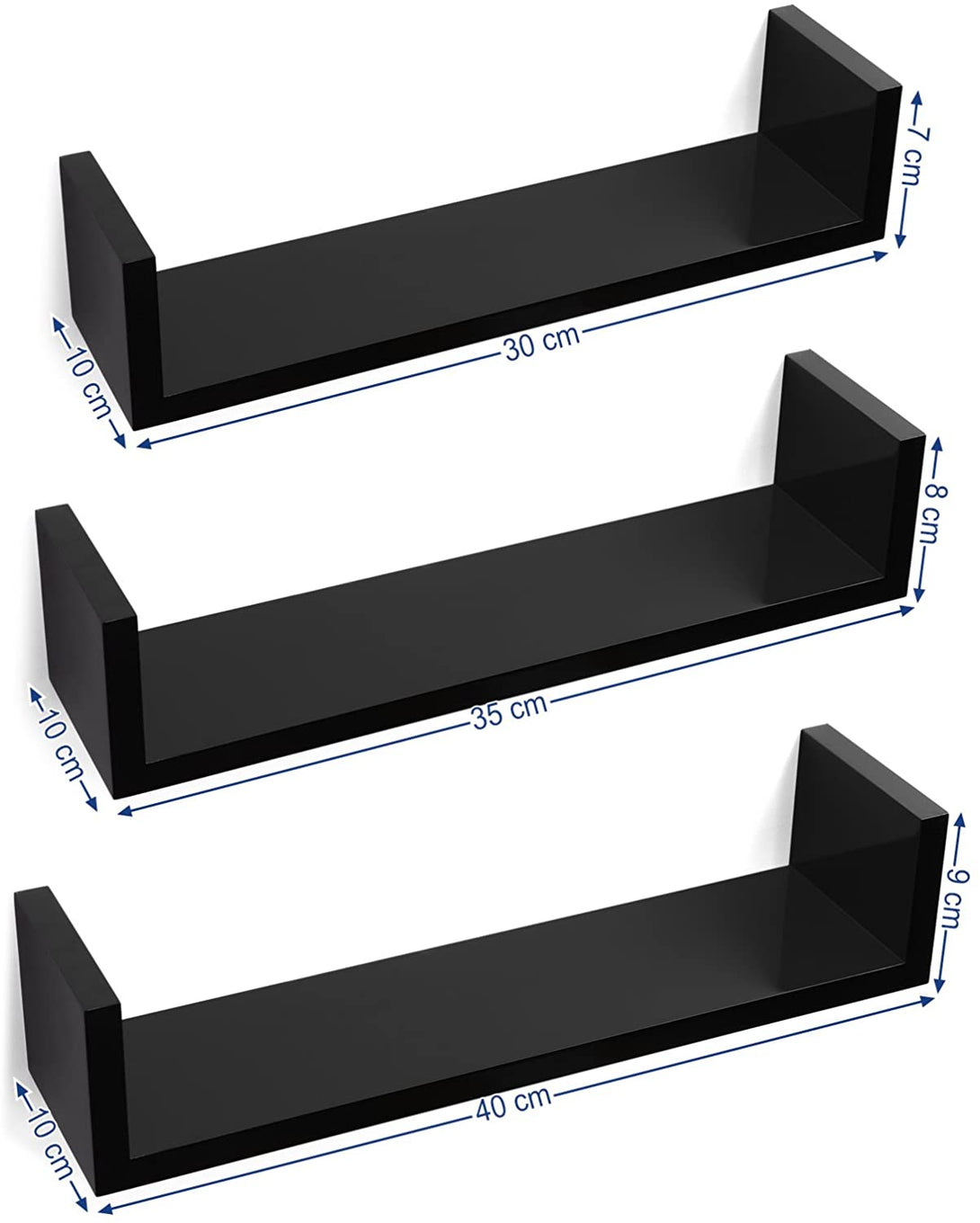 Raft plutitor, 3 rafturi moderne de perete, negru