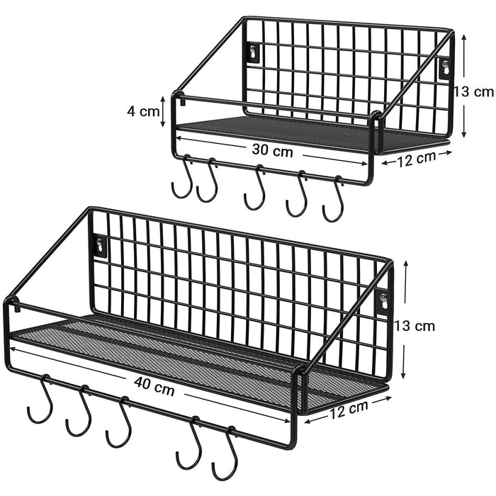 Rafturi de perete cu design industrial, set de 2, negru