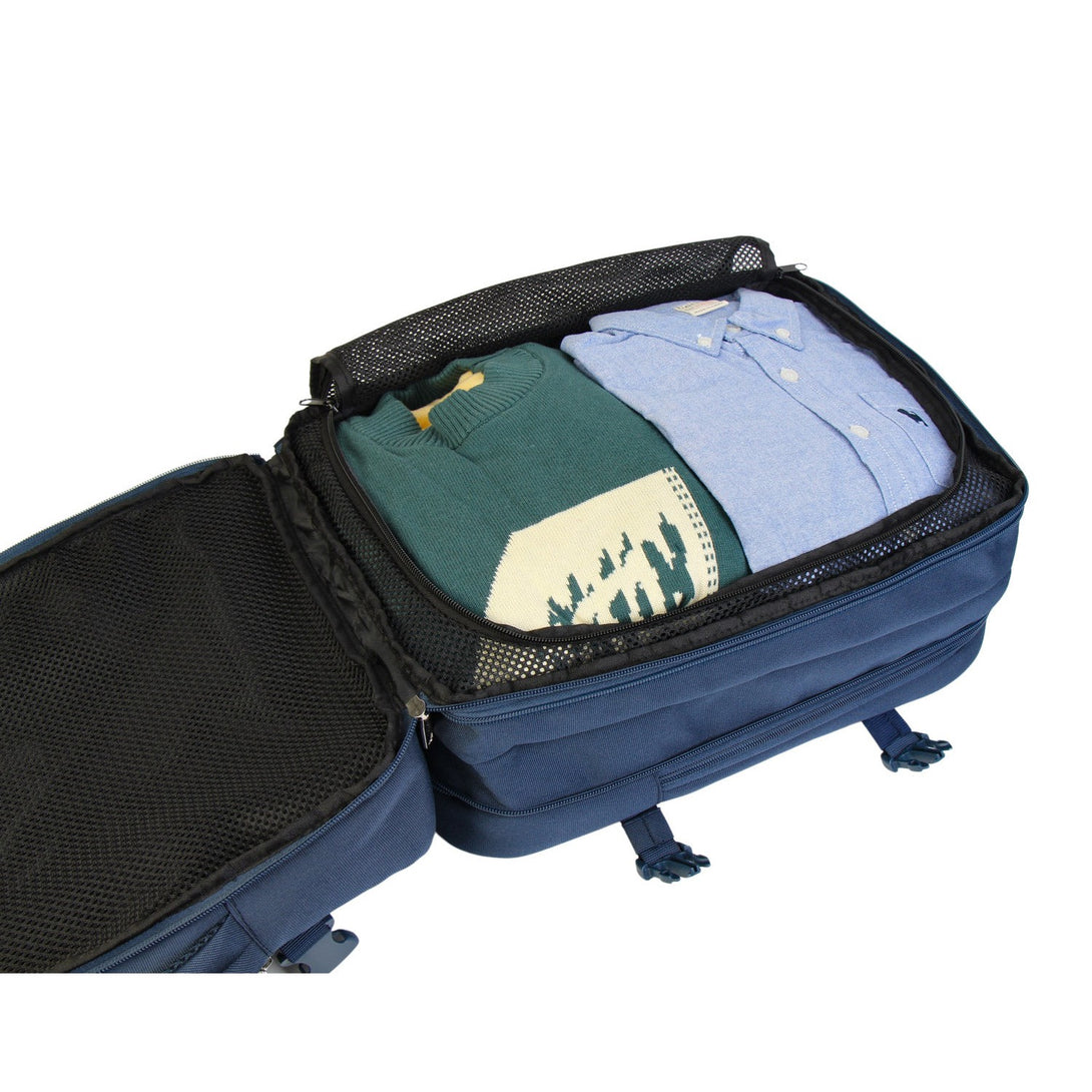 Rucsac de călătorie extensibil BONTOUR FlexiGo, dimensiune WizzAir 40x30x20cm bagaj de mână, albastru