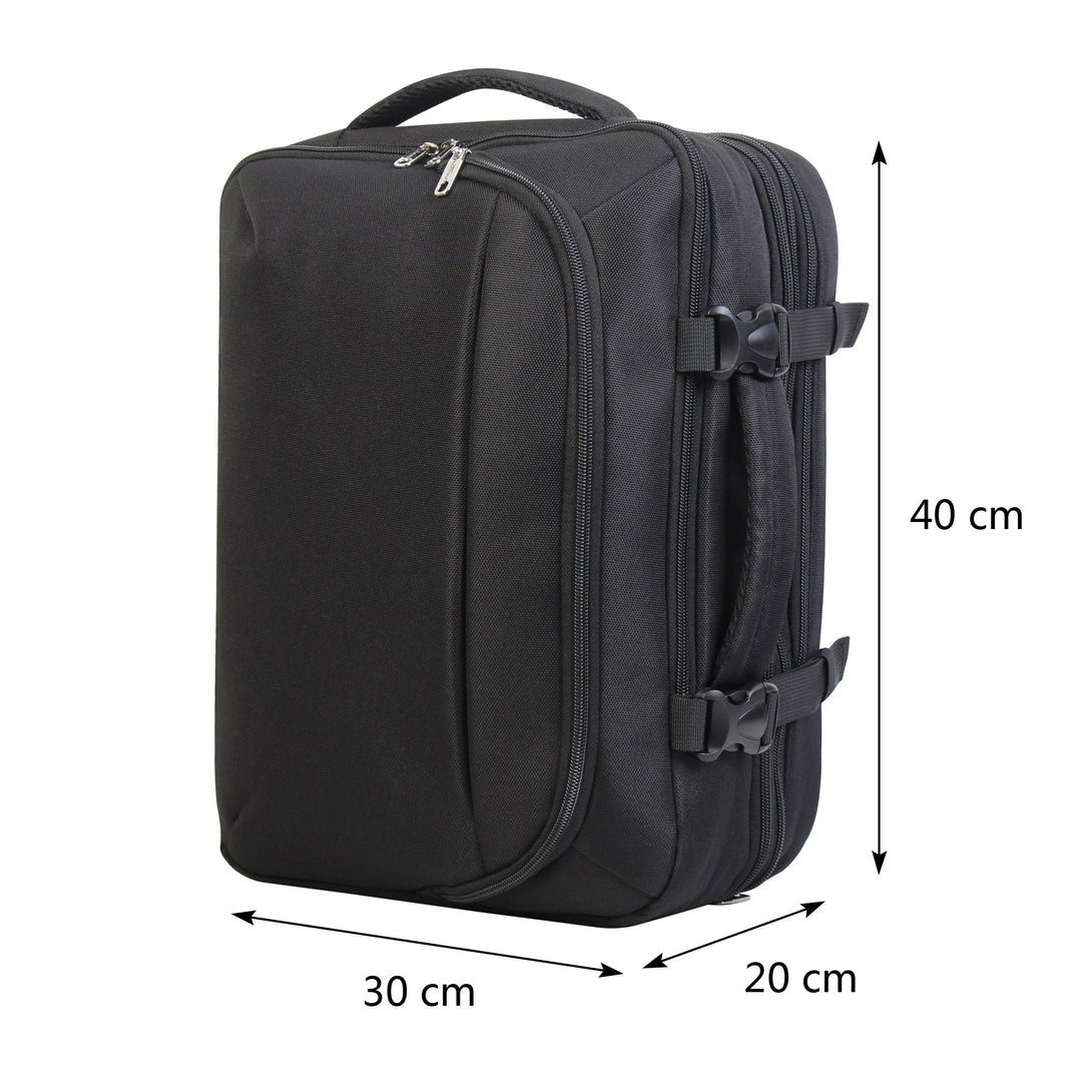 Rucsac de călătorie extensibil BONTOUR FlexiGo, dimensiune WizzAir 40x30x20cm bagaj de mână, culoare neagră