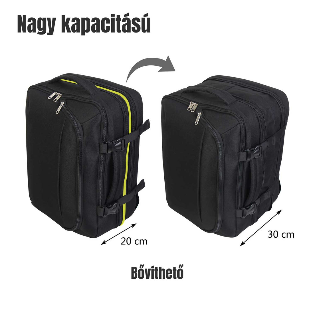 Rucsac de călătorie extensibil BONTOUR FlexiGo, dimensiune WizzAir 40x30x20cm bagaj de mână, culoare neagră