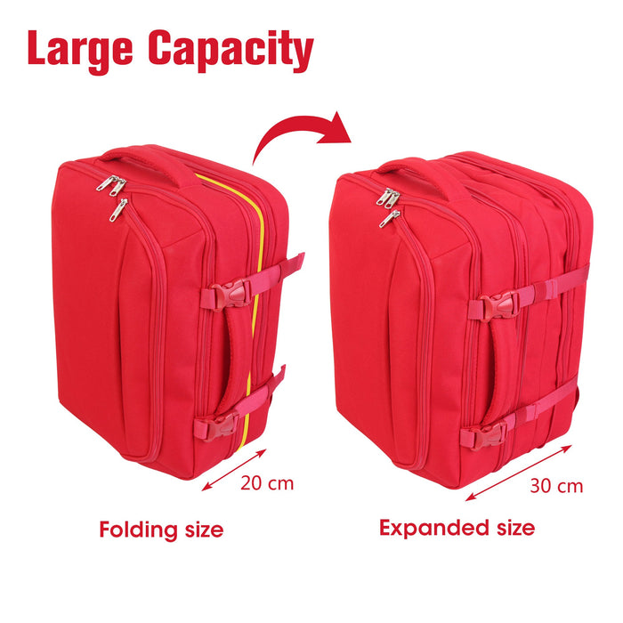 Rucsac de călătorie extensibil BONTOUR FlexiGo, dimensiune WizzAir 40x30x20cm bagaj de mână, culoare roșie