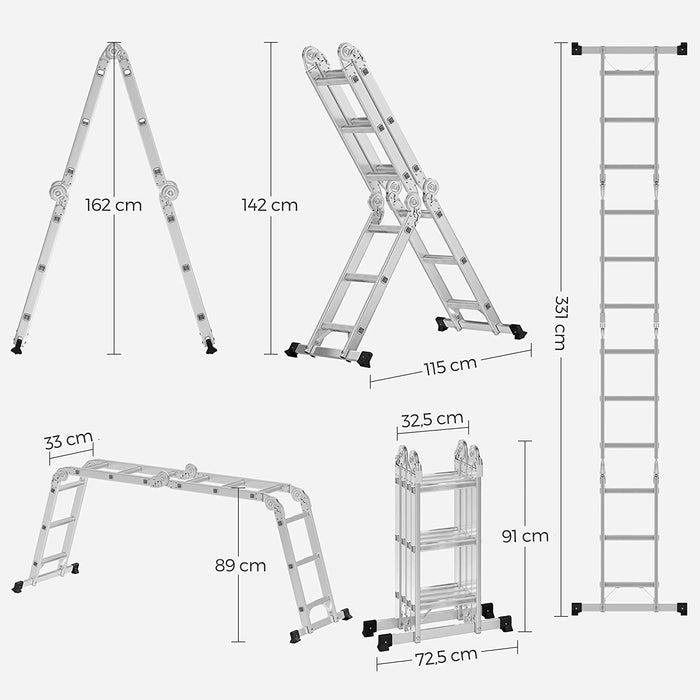 Scara cu balamale din aluminiu, scara 3,5 m, argintie