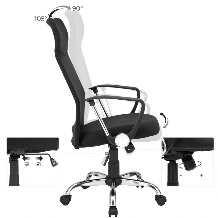 Scaun de birou, Scaun pivotant ergonomic, 63 x (110-120) x 63 cm, negru