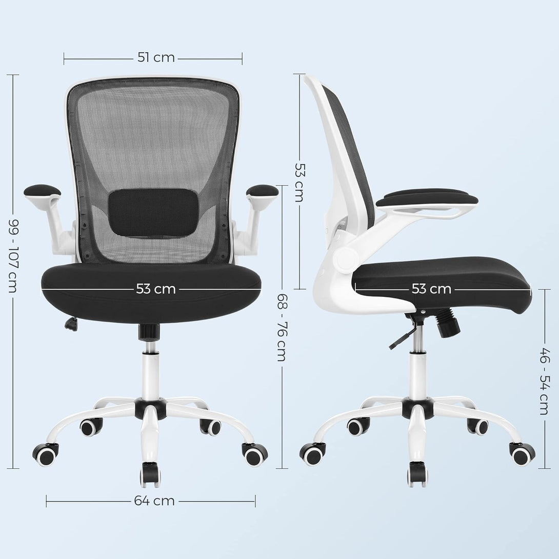 Scaun de birou ergonomic , cotiere rabatabile , alb-negru