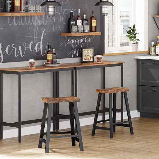 Scaune de bar set de 2 cu sezut curbat, rustic maro-negru