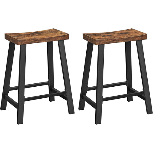 Scaune de bar set de 2 cu sezut curbat, rustic maro-negru