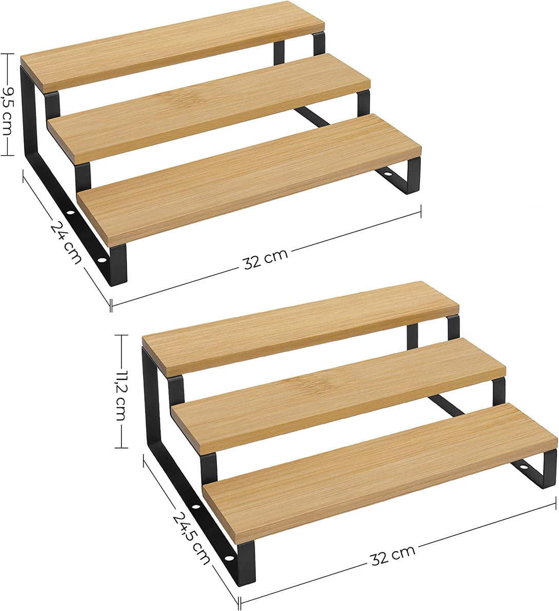 Set de 2 organizatoare de rafturi , suport extensibil pe 3 niveluri , negru-maro