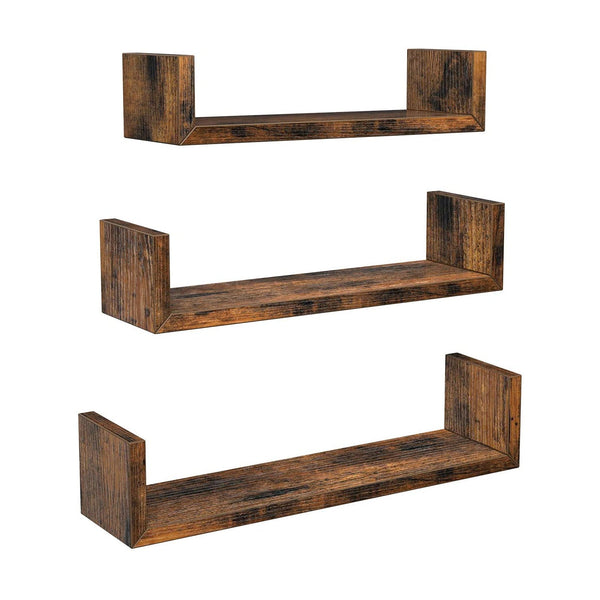 Set de 3 rafturi plutitoare montate pe perete, maro rustic