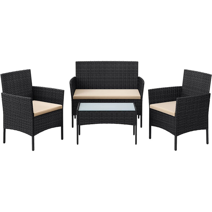 Set de mobilier de grădină, set de mobilier de grădină din 4 piese, negru și taupe