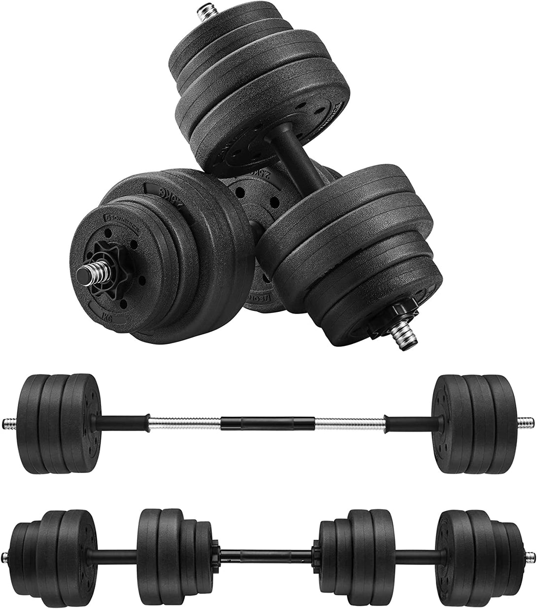 Set gantere, gantere extra cu bară, 30 kg, negru