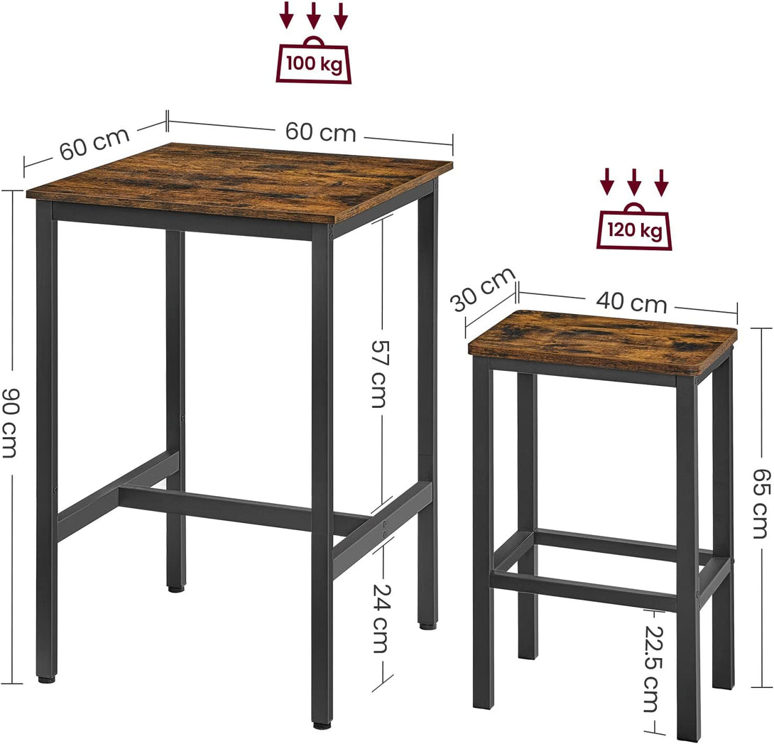 Set masa si scaune VASAGLE, set masa bar si taburete, maro rustic-negru