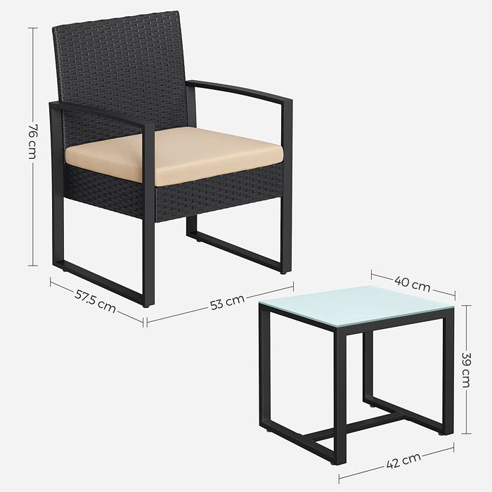 Set mobilier de gradina, 1 masa si 2 negru/bej