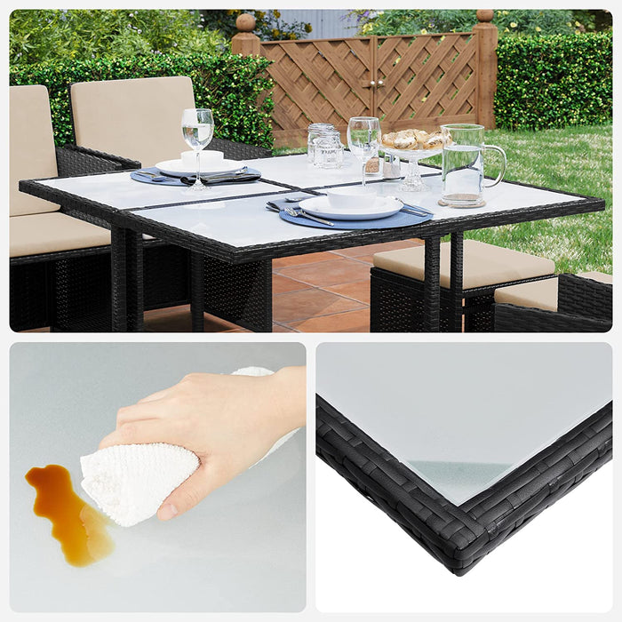 Set mobilier de gradina masa si scaune, 9 buc, negru si bej