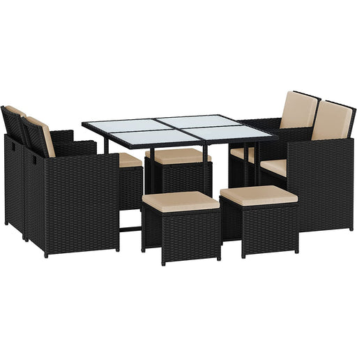 Set mobilier de gradina masa si scaune, 9 buc, negru si bej