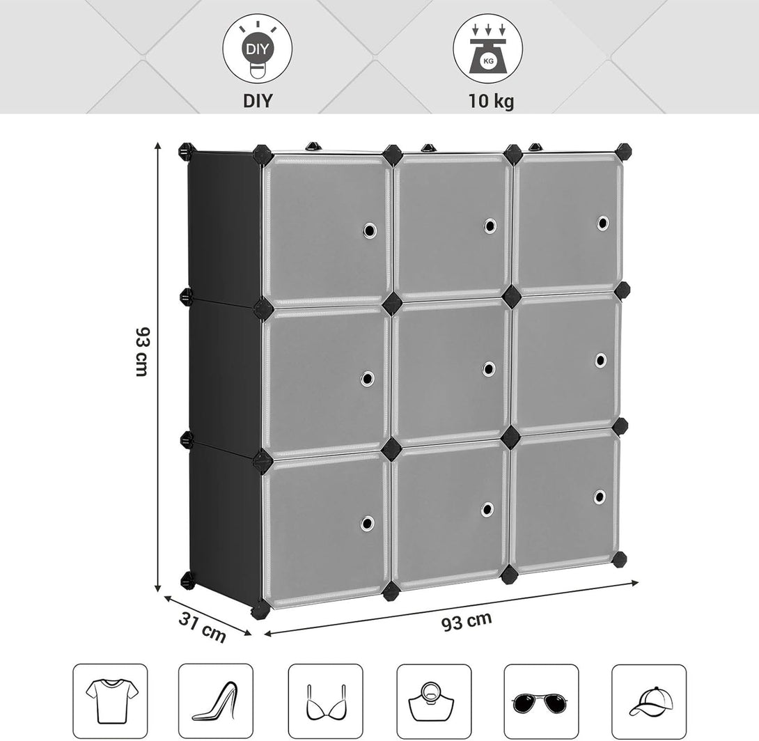 Sistem de rafturi din plastic , 9 cuburi , alb | Songmics