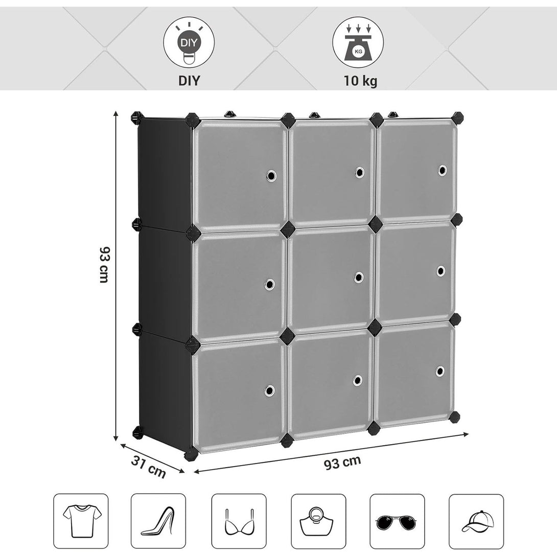 Sistem de rafturi din plastic , 9 cuburi , alb | Songmics