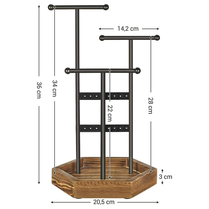 Suport bijuterii, Arborele de bijuterii din metal si lemn, 20,5 x 36 x 18 cm