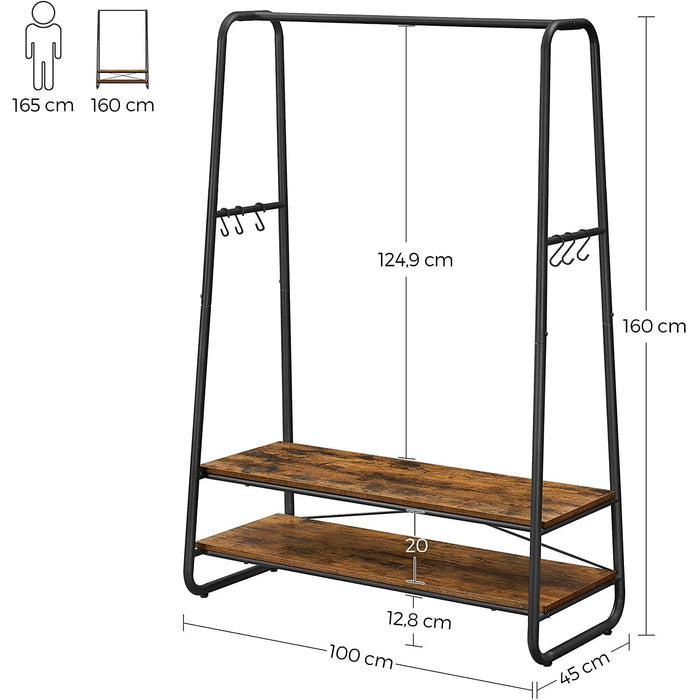 Suport haine cu rafturi, racler 100 x 160 x 45 cm, maro rustic