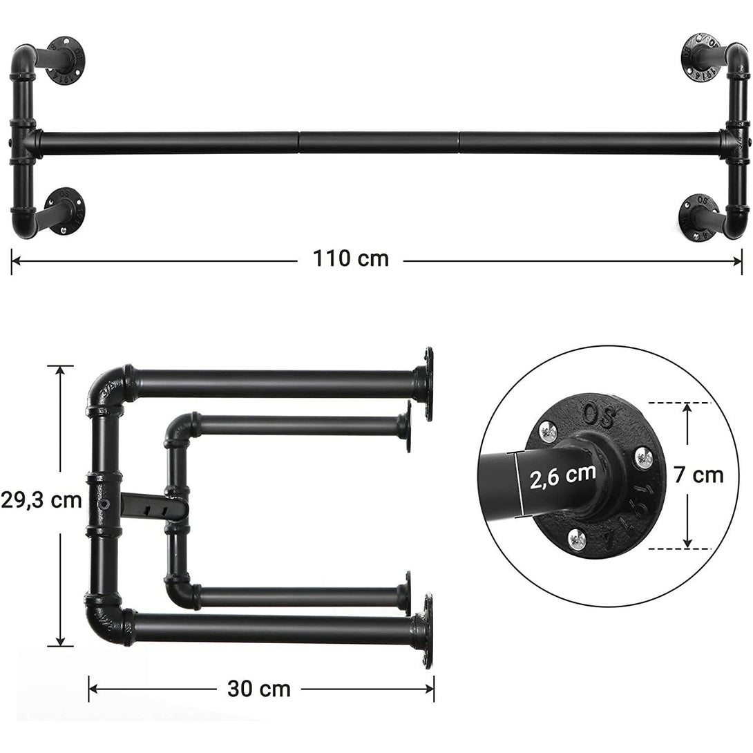 Suport haine montat pe perete, cuier industrial, negru