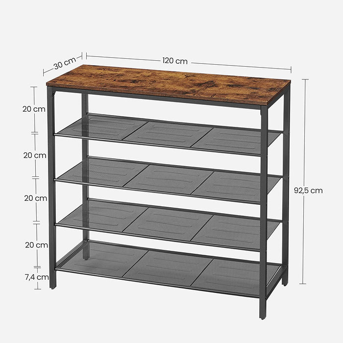 Suport pantofi cu 4 nivele de grilă, suport pentru pantofi 120 x 92,5 x 30 cm, maro rustic E