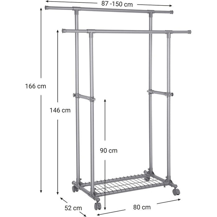 Suport pentru haine, Sina dubla pentru haine poate fi extinsa de la 87 la 150 cm