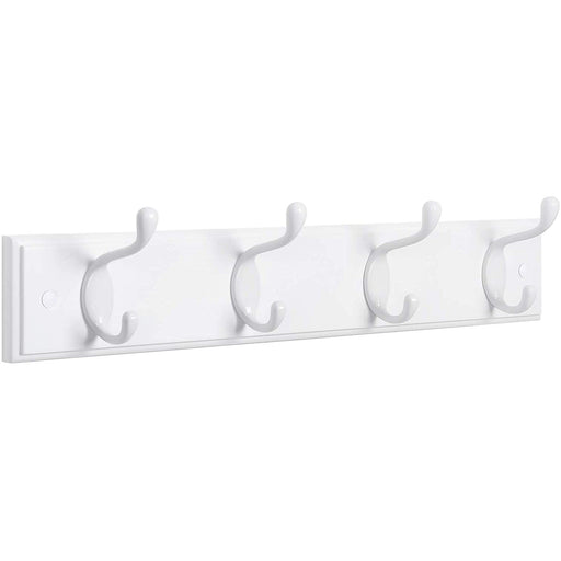 Suport pentru haine montat pe perete cu 4 carlige metalice, 40 x 7 x 9 cm, alb