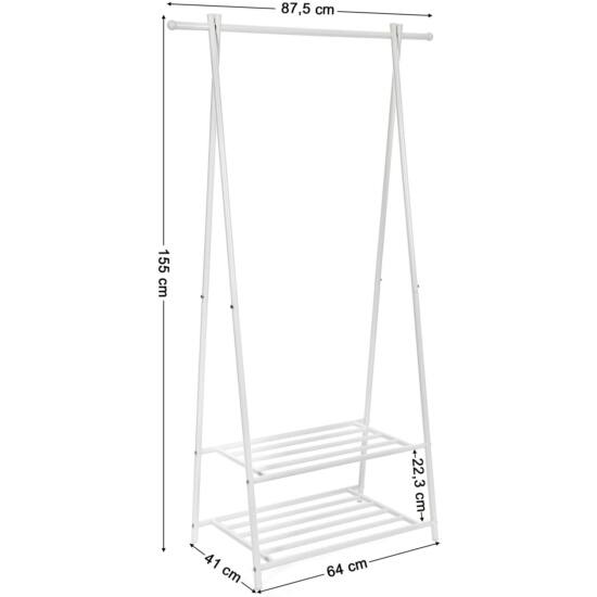 Suport pentru haine, suport pentru haine, suport pentru haine cu raft pe 2 nivele, depozitare pantofi, alb