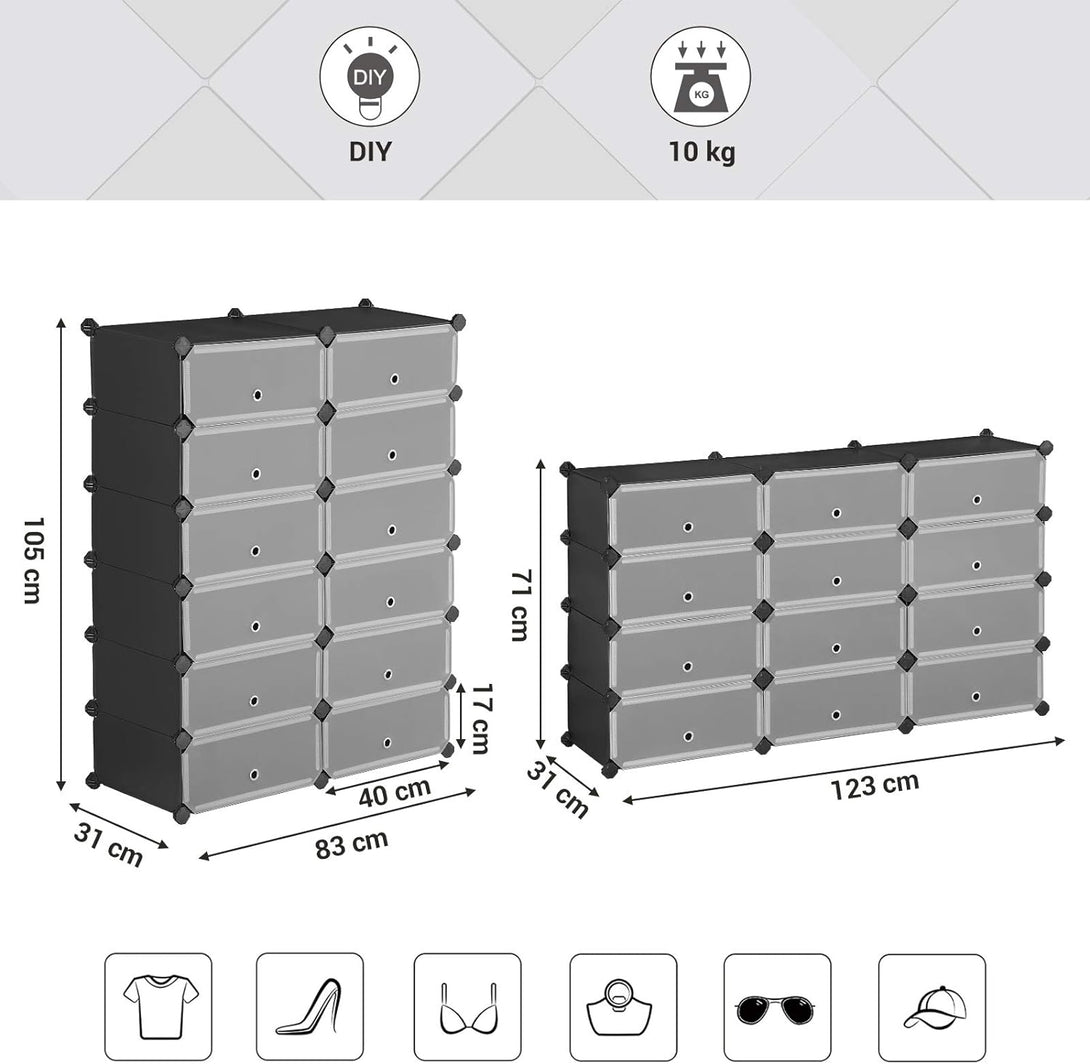 Suport pentru pantofi , 24 de perechi , unitate modulara , negru | Songmics