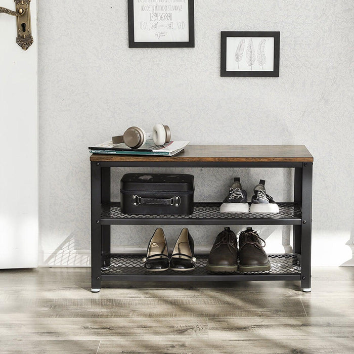 Suport pentru pantofi 3 cu cadru metalic ,maro-rustic-negru