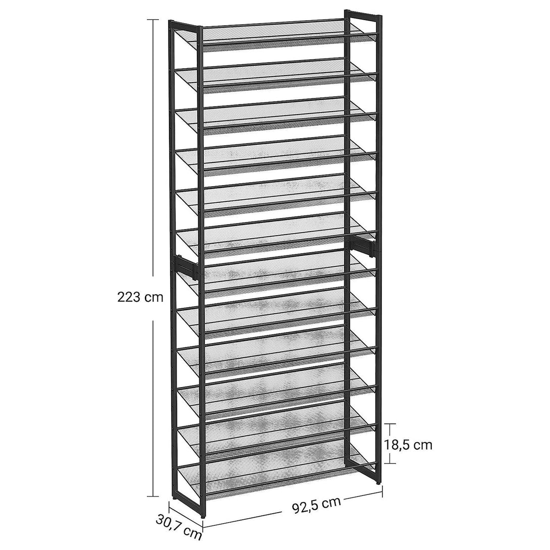 Suport pentru pantofi stivuibil pe 12 niveluri, raft pentru pantofi reglabil, negru