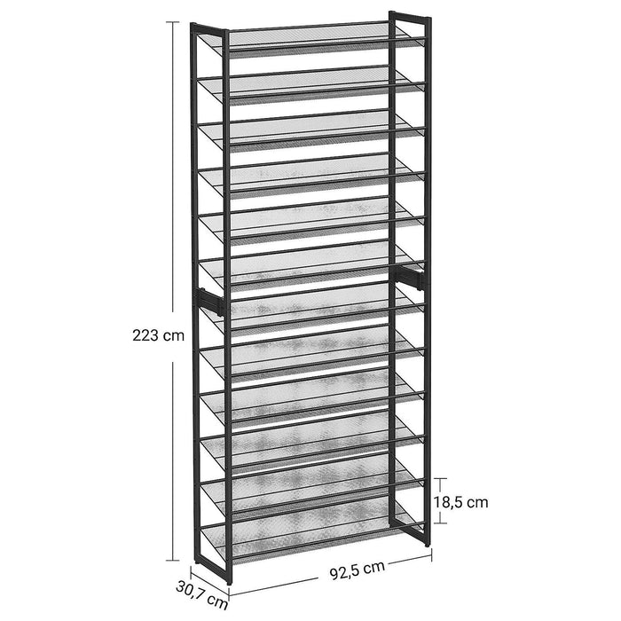 Suport pentru pantofi stivuibil pe 12 niveluri, raft pentru pantofi reglabil, negru