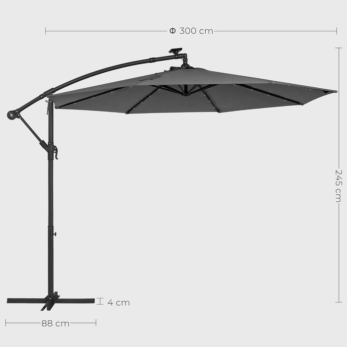 Umbrela de soare cu lumini de LED alimentate solar , gri